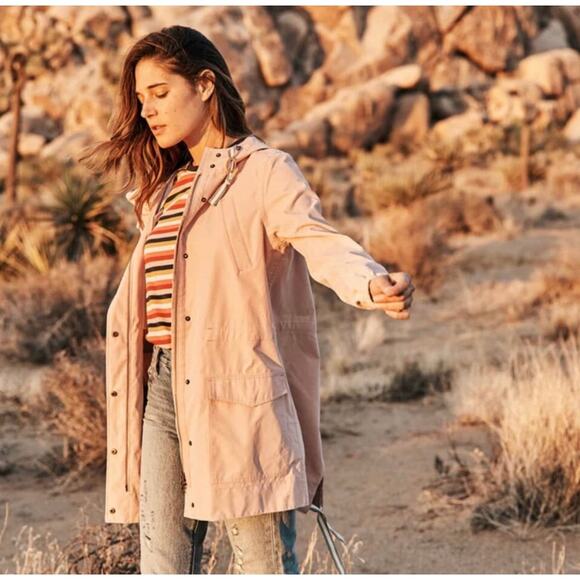 Marine Layer Hooded Rain Jacket Blush Pink Zip Up Long Windbreaker Small - Picture 1 of 12